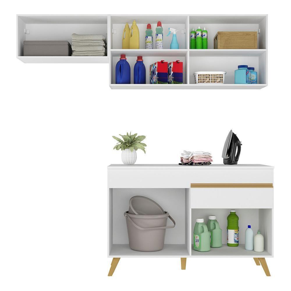 Conjunto Lavanderia Multiuso Armário E Balcão Multimóveis Branco - 4
