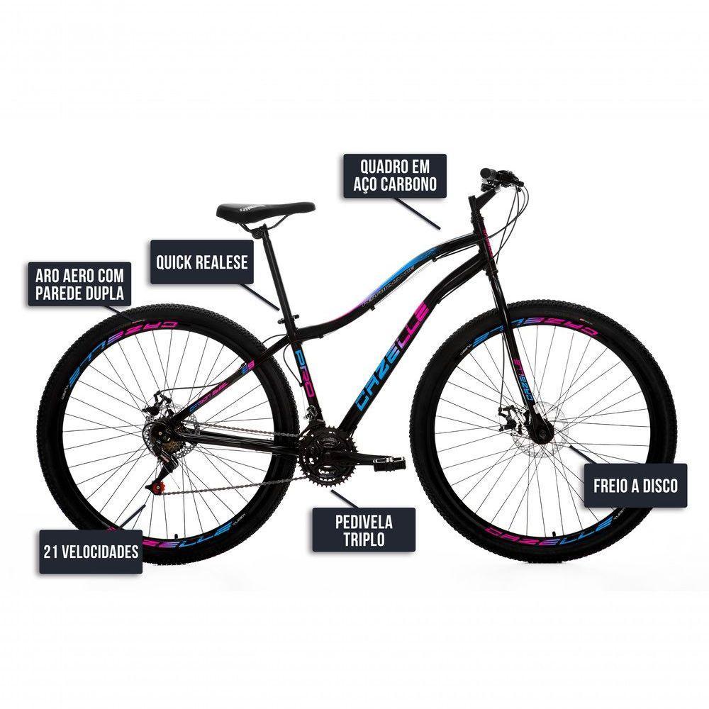 Bicicleta Cazelle Veneza Aro 29, Quadro 15.5, Freio A Disco Dianteiro E Traseiro, 21 Marchas Preto-adesivo Azul-vermelho - 5