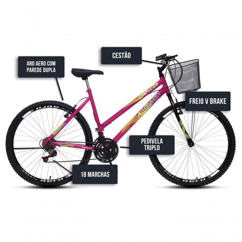 Bicicleta Colli Cazelle Allegra Aro 26 Freio V-brake Quadro 18 Rosa Neon - 5