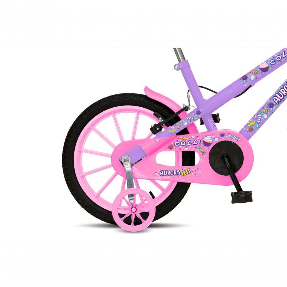 Bicicleta Aurora Fest, Aro 16, Com Freios V-brake, Com Rodas De Apoio, Capa Corrente E Cestinha Lilás - 3