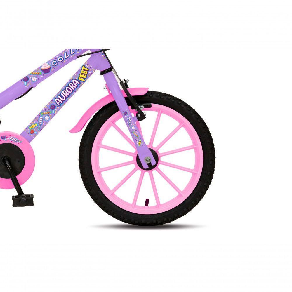 Bicicleta Aurora Fest, Aro 16, Com Freios V-brake, Com Rodas De Apoio, Capa Corrente E Cestinha Lilás - 4