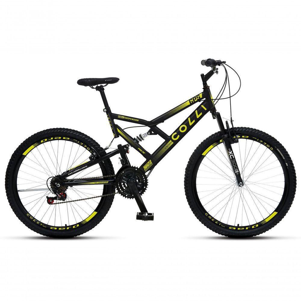 Bicicleta Gps 148 Dupla Suspensão E Freios V-brake, Aro 26 Aero, 36 Raias, 21 Marchas Colli Preto-amarelo - 1
