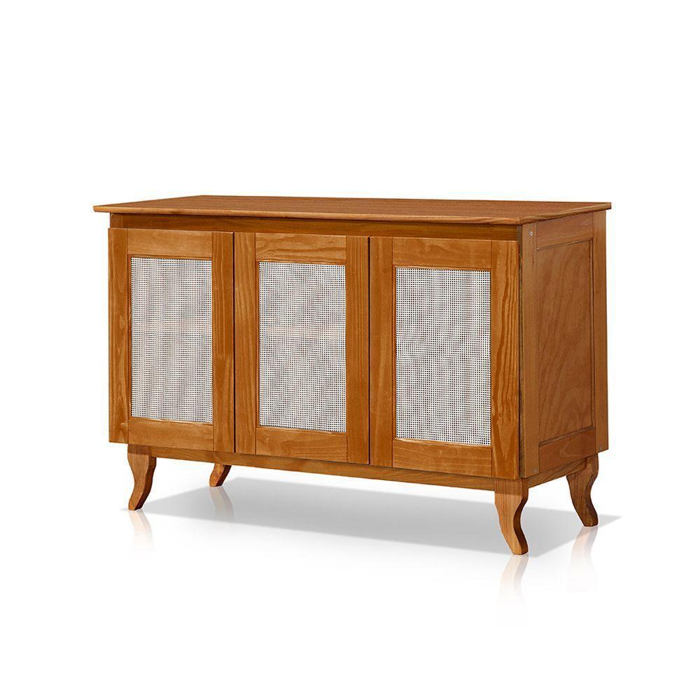 Buffet Aparador Com Telinha Palha Deltan Madeira 3p - Castanho - 2