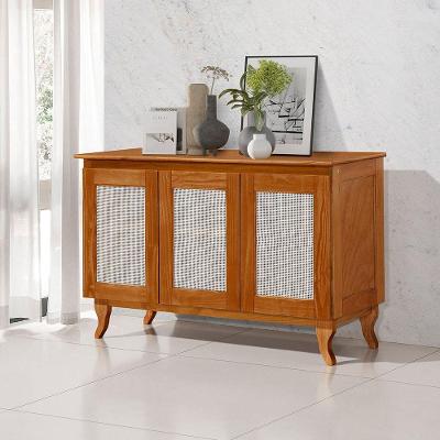 Buffet Aparador Com Telinha Palha Deltan Madeira 3p - Castanho