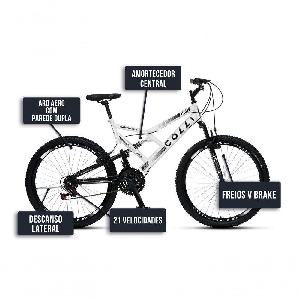 Bicicleta Gps 148 Dupla Suspensão E Freios V-brake, Aro 26 Aero, 36 Raias, 21 Marchas Colli Branco - 5