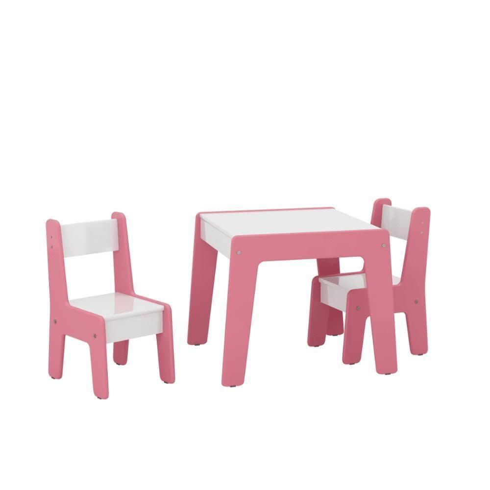 Conjunto De Mesa Infantil Com 2 Cadeiras Mdf Helena Branco Rosa - 2