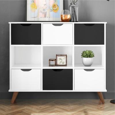 Conjunto Nicho Organizador Kenya 9 Espaços Retrô Branco Com Kit 3 Gavetas Brancas 3 Gavetas Pretas