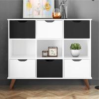 Conjunto Nicho Organizador Kenya 9 Espaços Retrô Branco Com Kit 3 Gavetas Brancas 3 Gavetas Pretas - 1