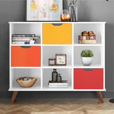 Conjunto Nicho Organizador Kenya 9 Espaços Retrô Branco + Kit 3 Gavetas Coloridas