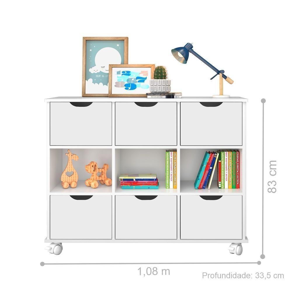 Conjunto Nicho Organizador Kenya 9 Espaços Com Rodízios Branco + 2 Kits 3 Gavetas Brancas - 2