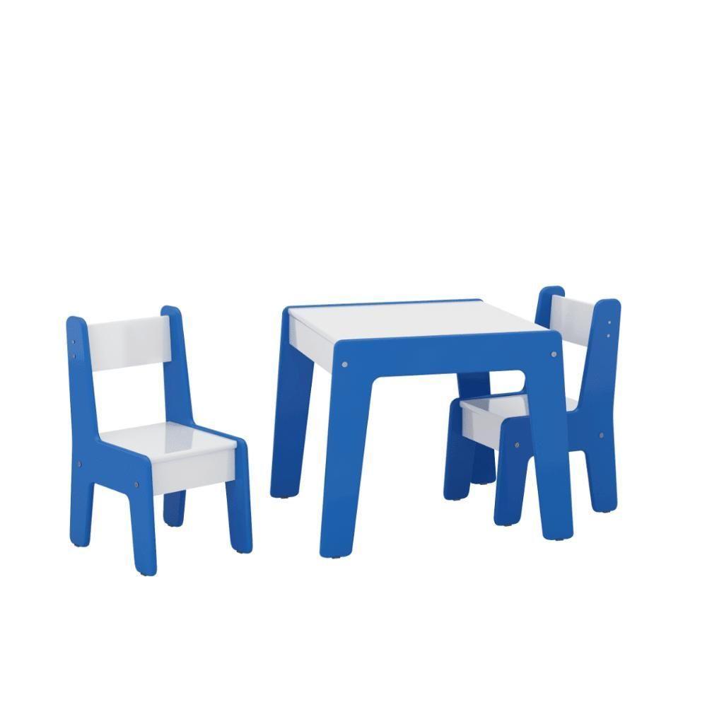 Conjunto Mesa Infantil 2 Cadeiras Mdf Helena Branco Azul - 2