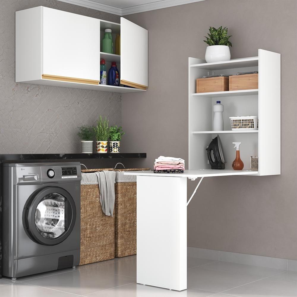 Conjunto Lavanderia Multiuso Armário E Mesa Dobrável Multimóveis Branco - 2