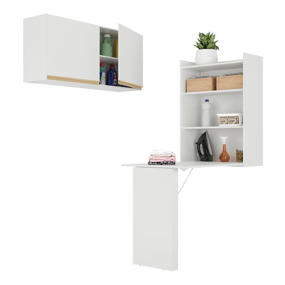 Conjunto Lavanderia Multiuso Armário E Mesa Dobrável Multimóveis Branco - 3