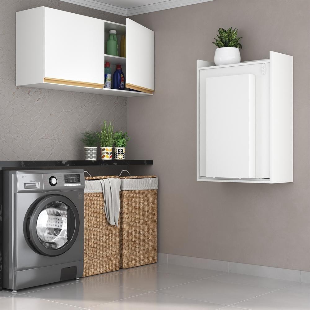 Conjunto Lavanderia Multiuso Armário E Mesa Dobrável Multimóveis Branco - 6