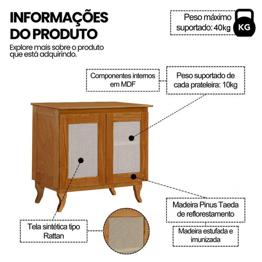Buffet Em Madeira Maciça Deltan 2 Portas Em Telinha - Castanho - 3
