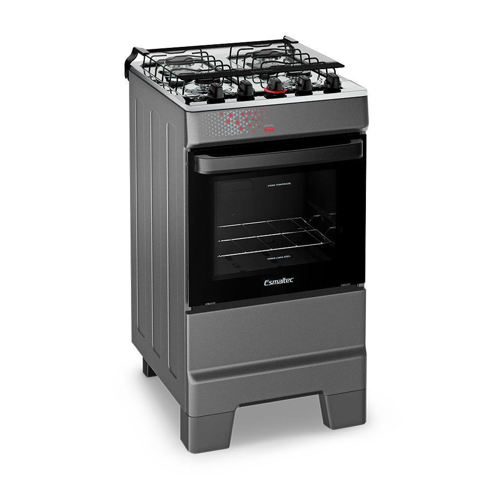 Fogão A Gás Mesa Inox Tampa De Vidro Forno 50L Esmaltec Ideal Top Titanium 4 Bocas Bivolt - 1