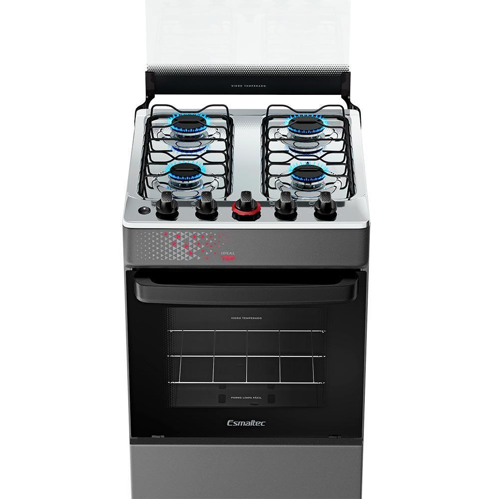 Fogão A Gás Mesa Inox Tampa De Vidro Forno 50L Esmaltec Ideal Top Titanium 4 Bocas Bivolt - 4