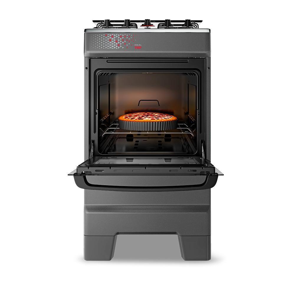 Fogão A Gás Mesa Inox Tampa De Vidro Forno 50L Esmaltec Ideal Top Titanium 4 Bocas Bivolt - 5