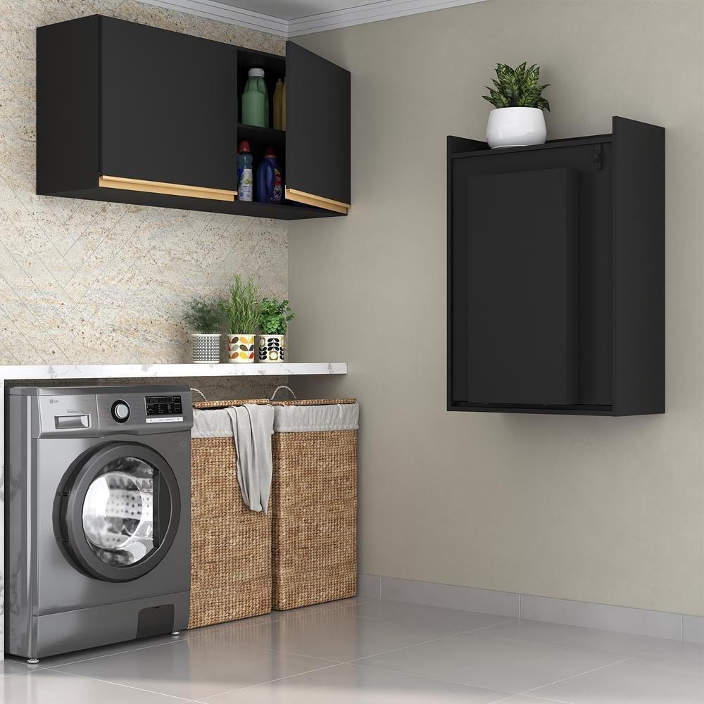Conjunto Lavanderia Multiuso Armário E Mesa Dobrável Multimóveis Preto - 2