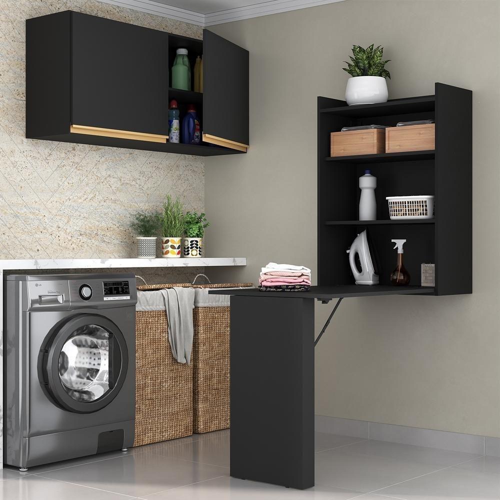 Conjunto Lavanderia Multiuso Armário E Mesa Dobrável Multimóveis Preto - 3