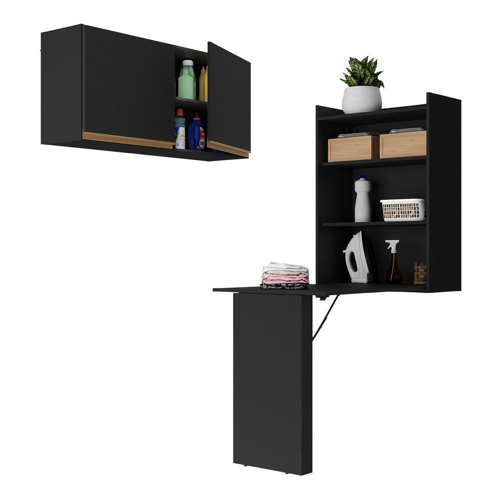 Conjunto Lavanderia Multiuso Armário E Mesa Dobrável Multimóveis Preto - 5