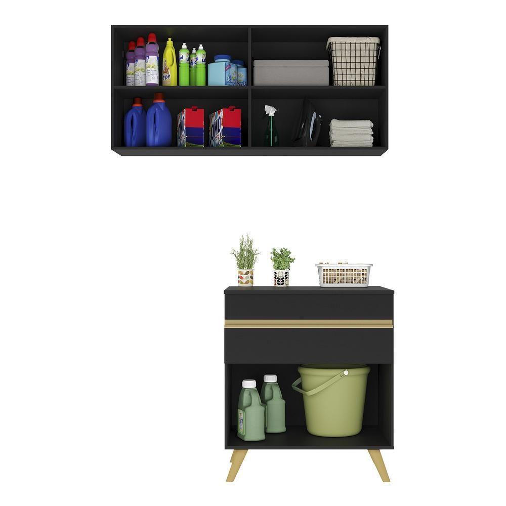Conjunto Lavanderia Multiuso Armário E Balcão Multimóveis Preto - 2