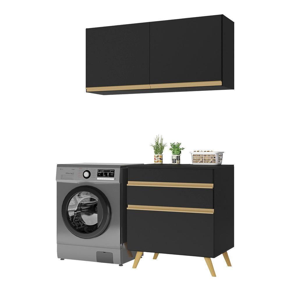 Conjunto Lavanderia Multiuso Armário E Balcão Multimóveis Preto - 3