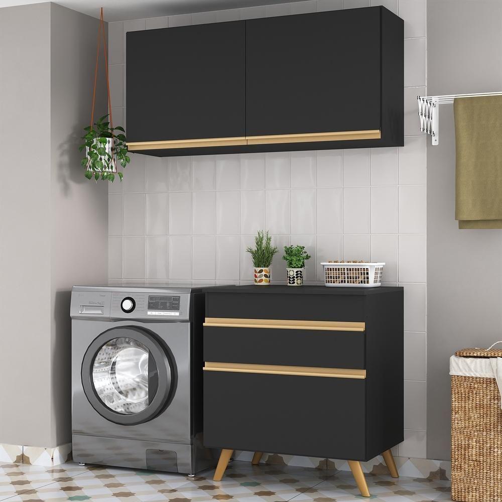 Conjunto Lavanderia Multiuso Armário E Balcão Multimóveis Preto - 4