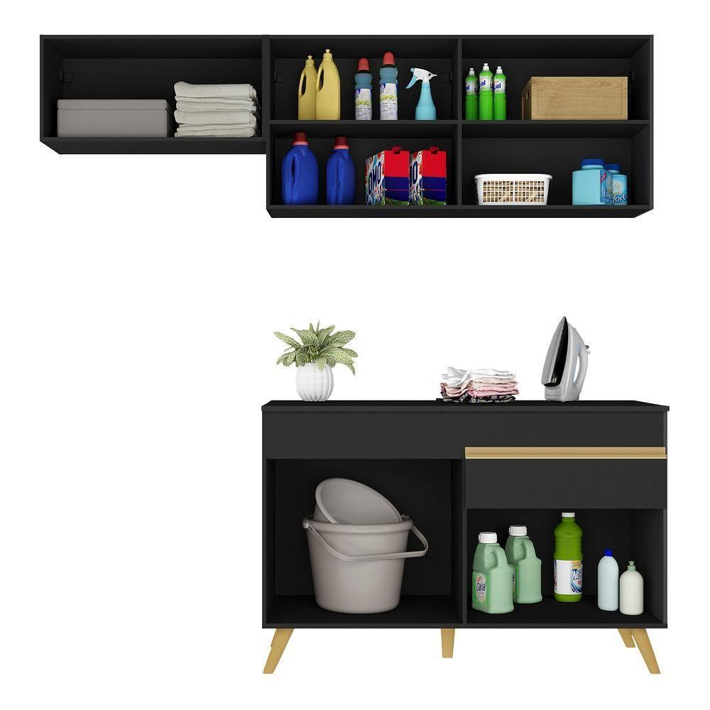 Conjunto Lavanderia Multiuso Armário E Balcão Multimóveis Preto - 2