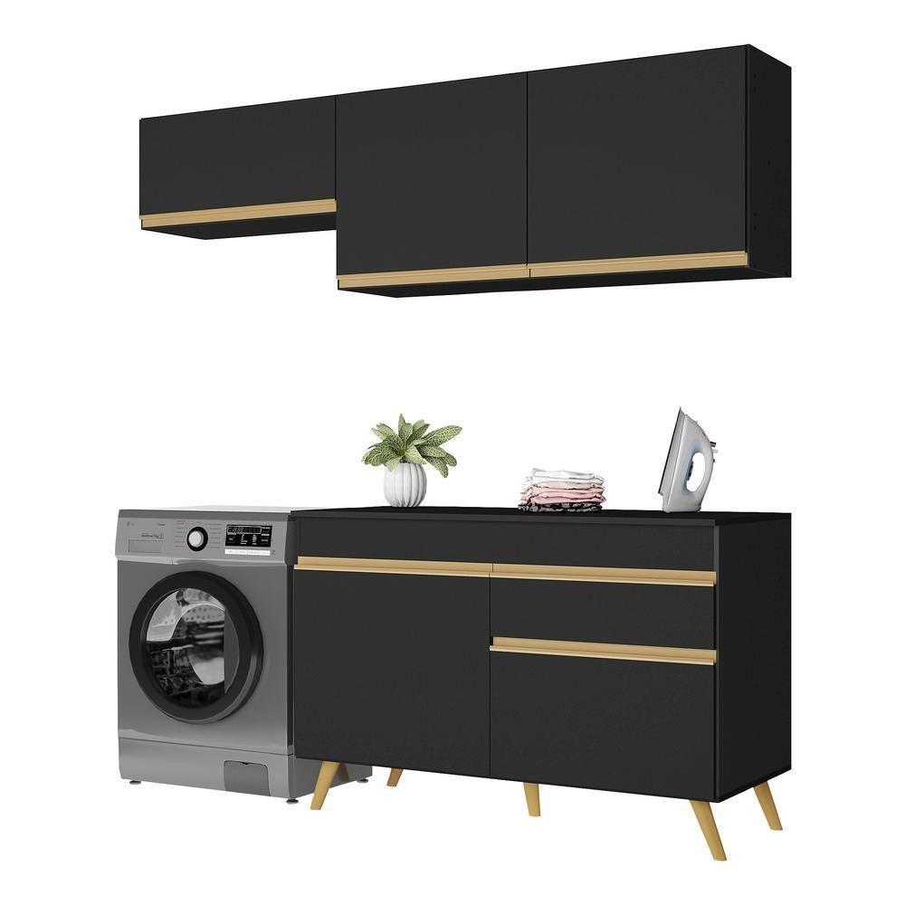 Conjunto Lavanderia Multiuso Armário E Balcão Multimóveis Preto - 4
