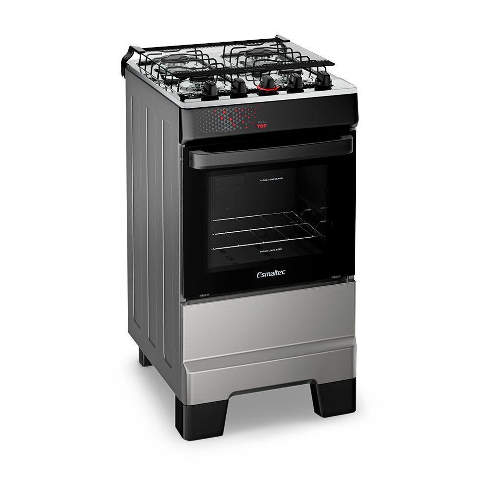 Fogão A Gás Mesa Inox Tampa De Vidro Forno 50L Esmaltec Ideal Top Inox 4 Bocas Bivolt - 1