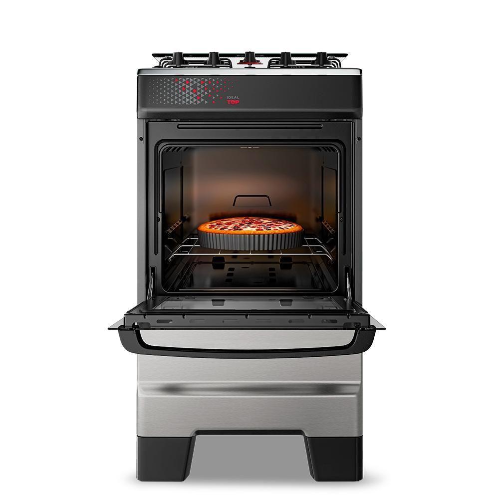 Fogão A Gás Mesa Inox Tampa De Vidro Forno 50L Esmaltec Ideal Top Inox 4 Bocas Bivolt - 4