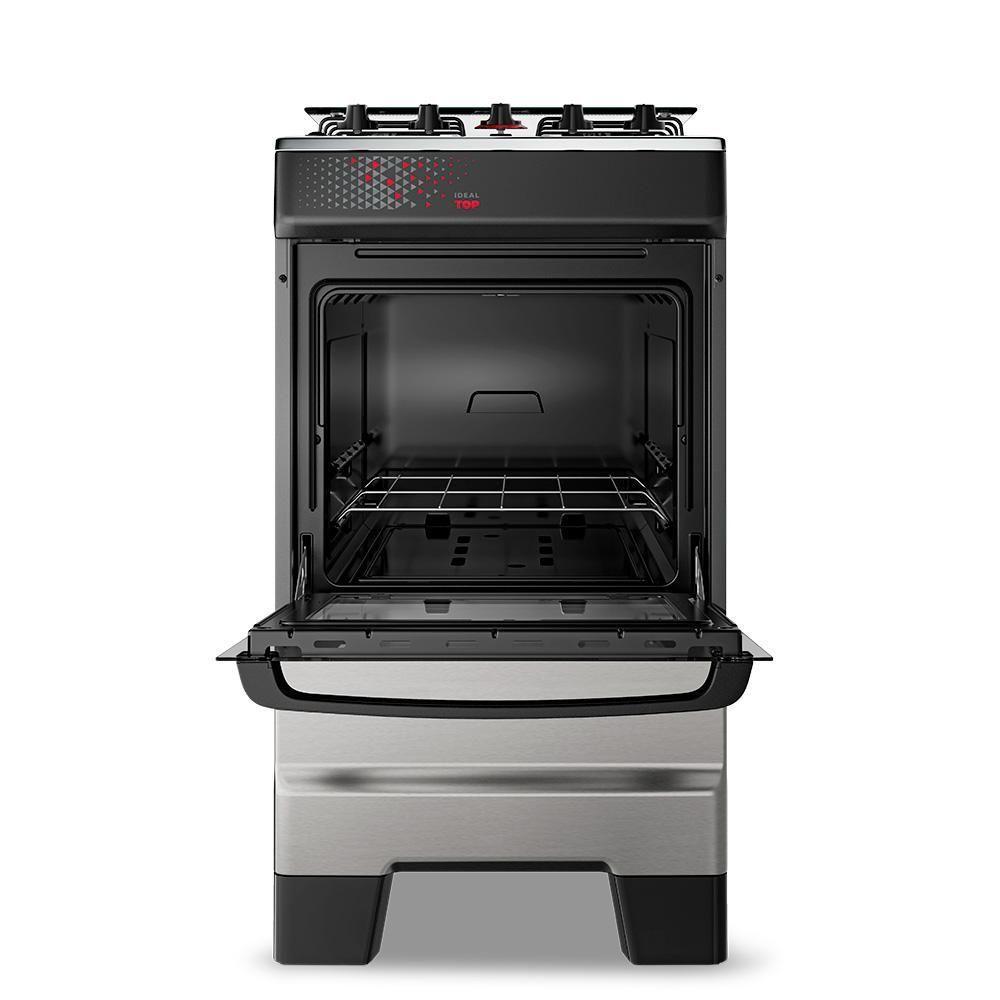 Fogão A Gás Mesa Inox Tampa De Vidro Forno 50L Esmaltec Ideal Top Inox 4 Bocas Bivolt - 5
