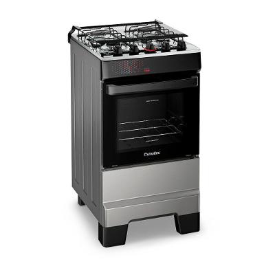 Fogão A Gás Mesa Inox Tampa De Vidro Forno 50L Esmaltec Ideal Top Inox 4 Bocas Bivolt