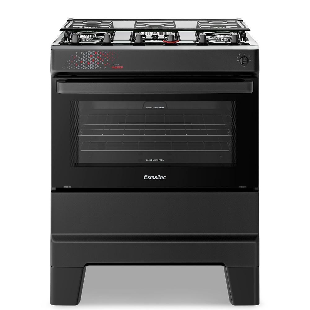 Fogão A Gás Mesa Inox Tampa De Vidro Forno 84L Esmaltec Ideal Master Preto 5 Bocas Bivolt - 2