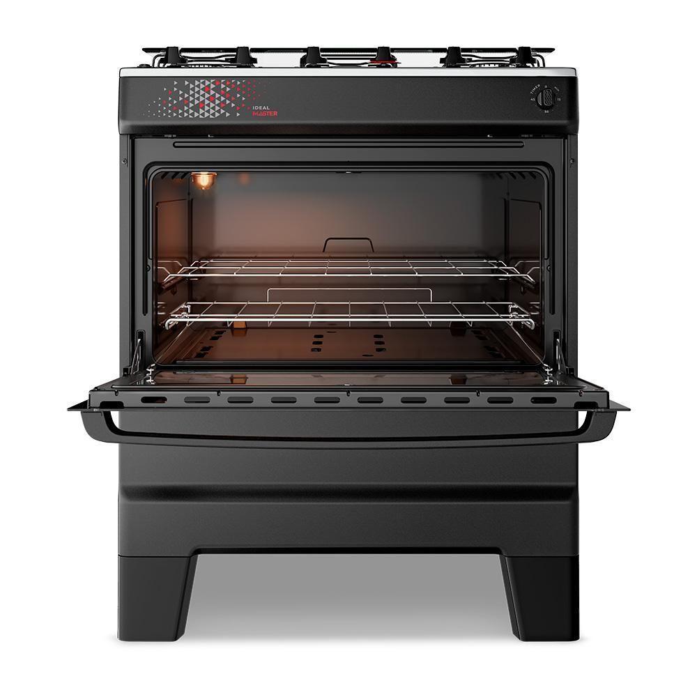 Fogão A Gás Mesa Inox Tampa De Vidro Forno 84L Esmaltec Ideal Master Preto 5 Bocas Bivolt - 3
