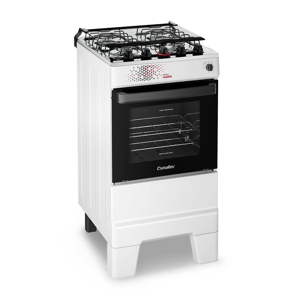Fogão A Gás Mesa Inox Tampa De Vidro Forno 50L Esmaltec Ideal Master Branco 4 Bocas Bivolt - 1