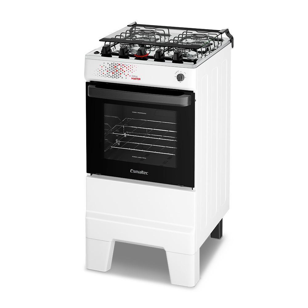 Fogão A Gás Mesa Inox Tampa De Vidro Forno 50L Esmaltec Ideal Master Branco 4 Bocas Bivolt - 3
