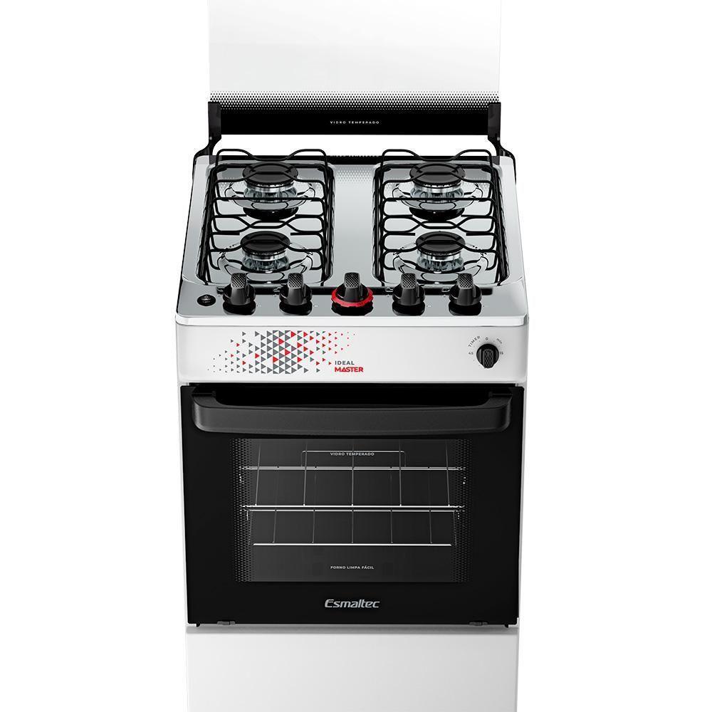 Fogão A Gás Mesa Inox Tampa De Vidro Forno 50L Esmaltec Ideal Master Branco 4 Bocas Bivolt - 7