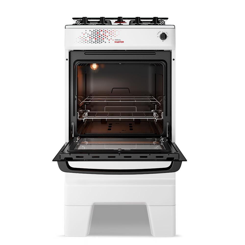 Fogão A Gás Mesa Inox Tampa De Vidro Forno 50L Esmaltec Ideal Master Branco 4 Bocas Bivolt - 9