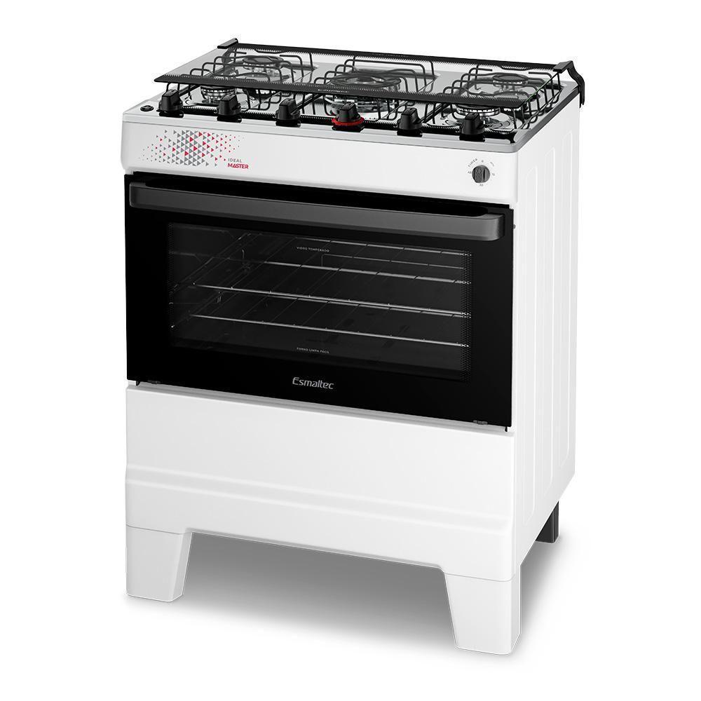 Fogão A Gás Mesa Inox Tampa De Vidro Forno 84L Esmaltec Ideal Master Branco 5 Bocas Bivolt - 3