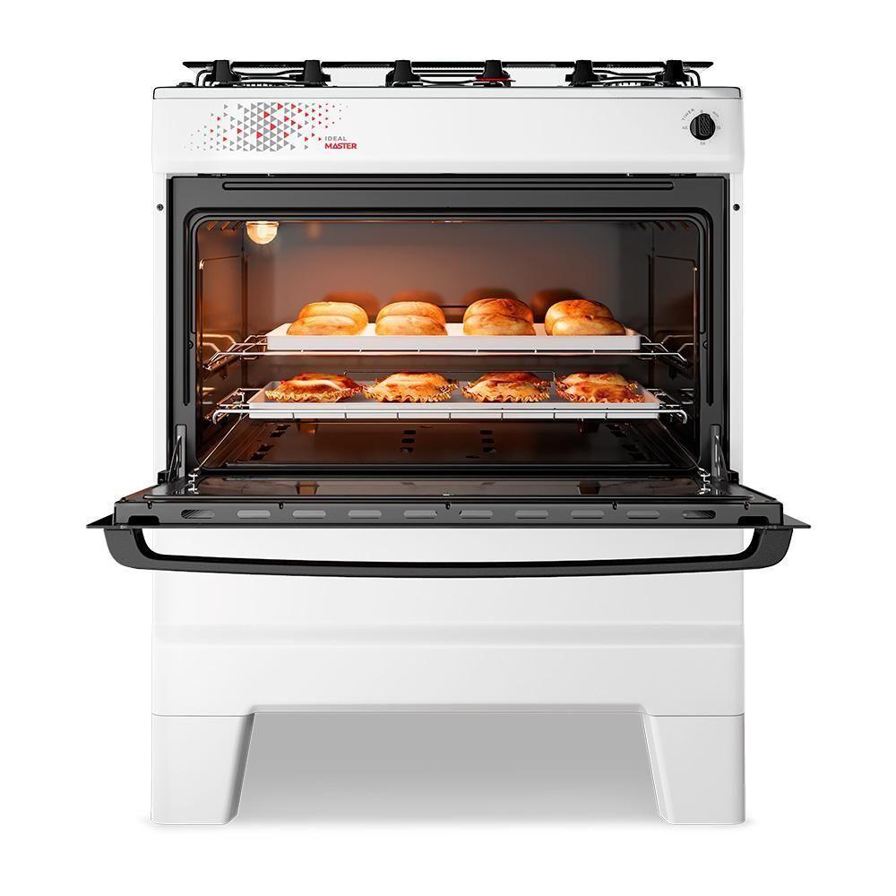 Fogão A Gás Mesa Inox Tampa De Vidro Forno 84L Esmaltec Ideal Master Branco 5 Bocas Bivolt - 7