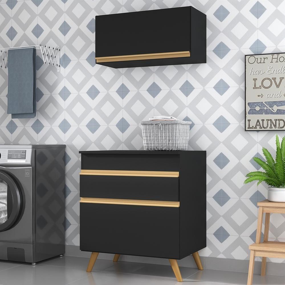 Conjunto Lavanderia Multiuso Armário E Balcão Multimóveis Preto - 2