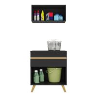 Conjunto Lavanderia Multiuso Armário E Balcão Multimóveis Preto
