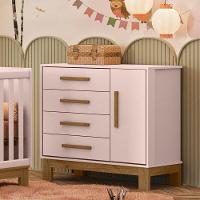 Cômoda Sapateira 1 Porta 4 Gavetas Encanto Slim Rosa Acetinado - 1