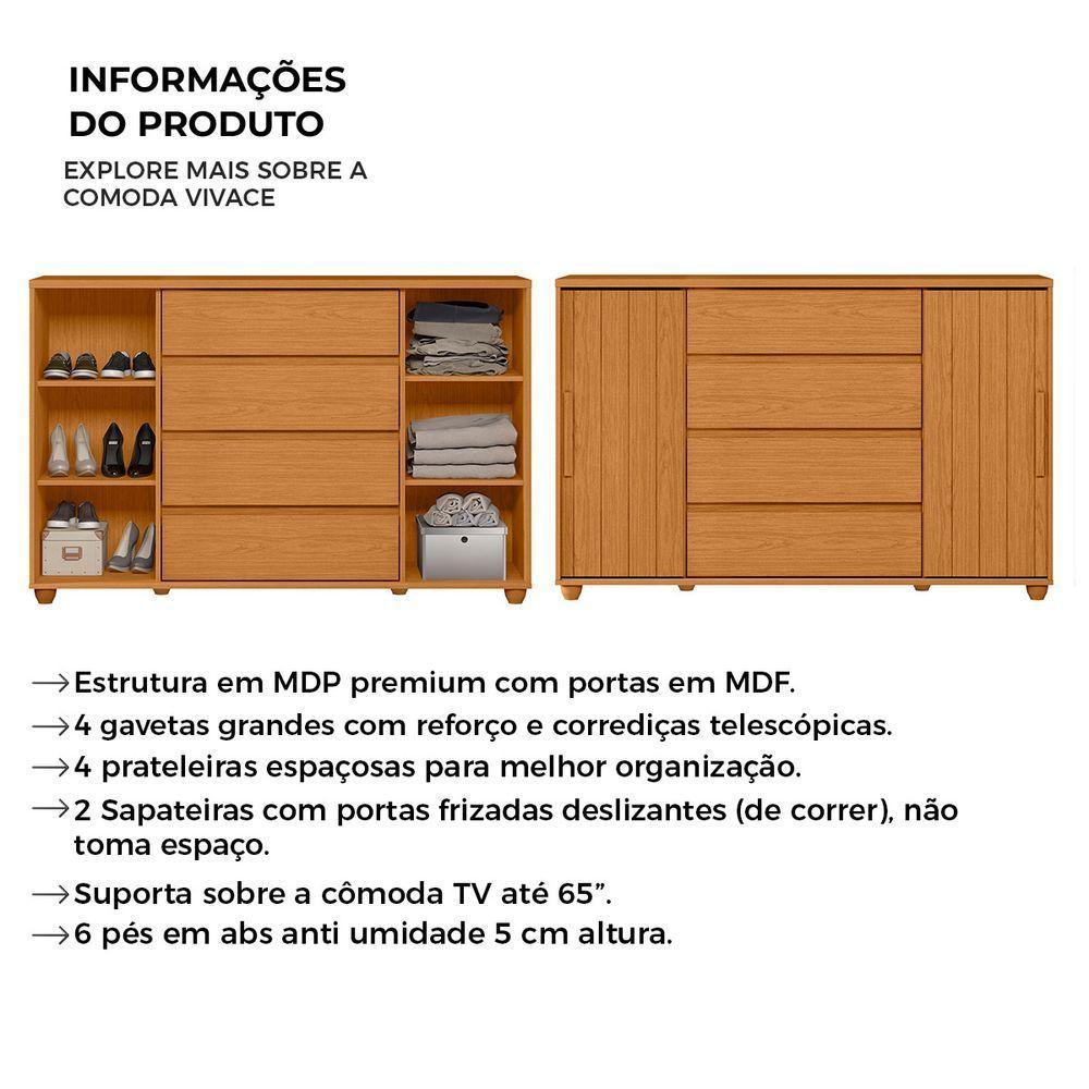Cômoda Gaveteiro Organizador 4 Gavetas Vivace Cinamomo - 2