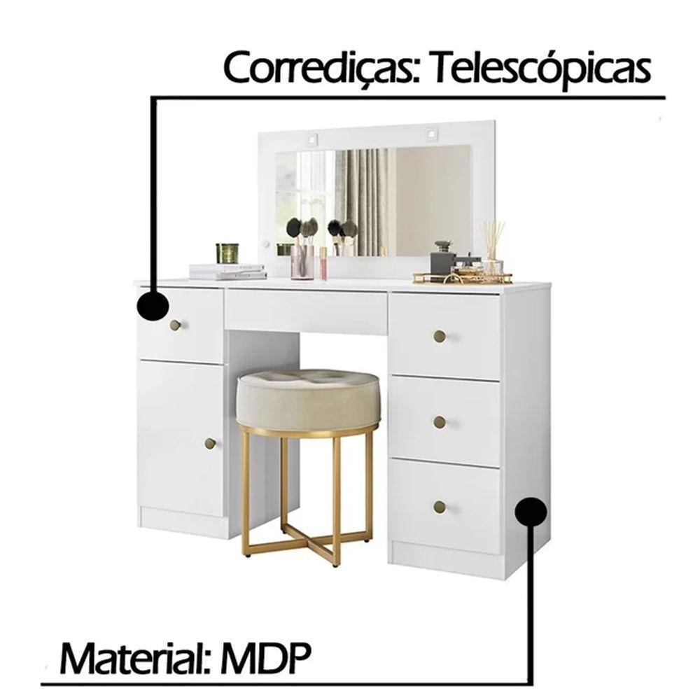 Cômoda Camarim Sonhos 121cm 5 Gavetas Com Espelho E Luminárias De Led Branco Sj Móveis E Decoração - 5
