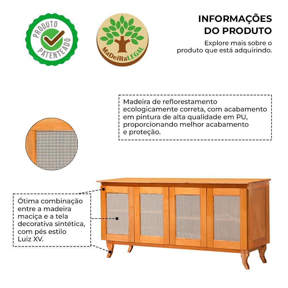 Kit Sala De Jantar Cristaleira Com Buffet 4 Portas Em Madeira Maciça Acabamento Premium Imbuia - 6