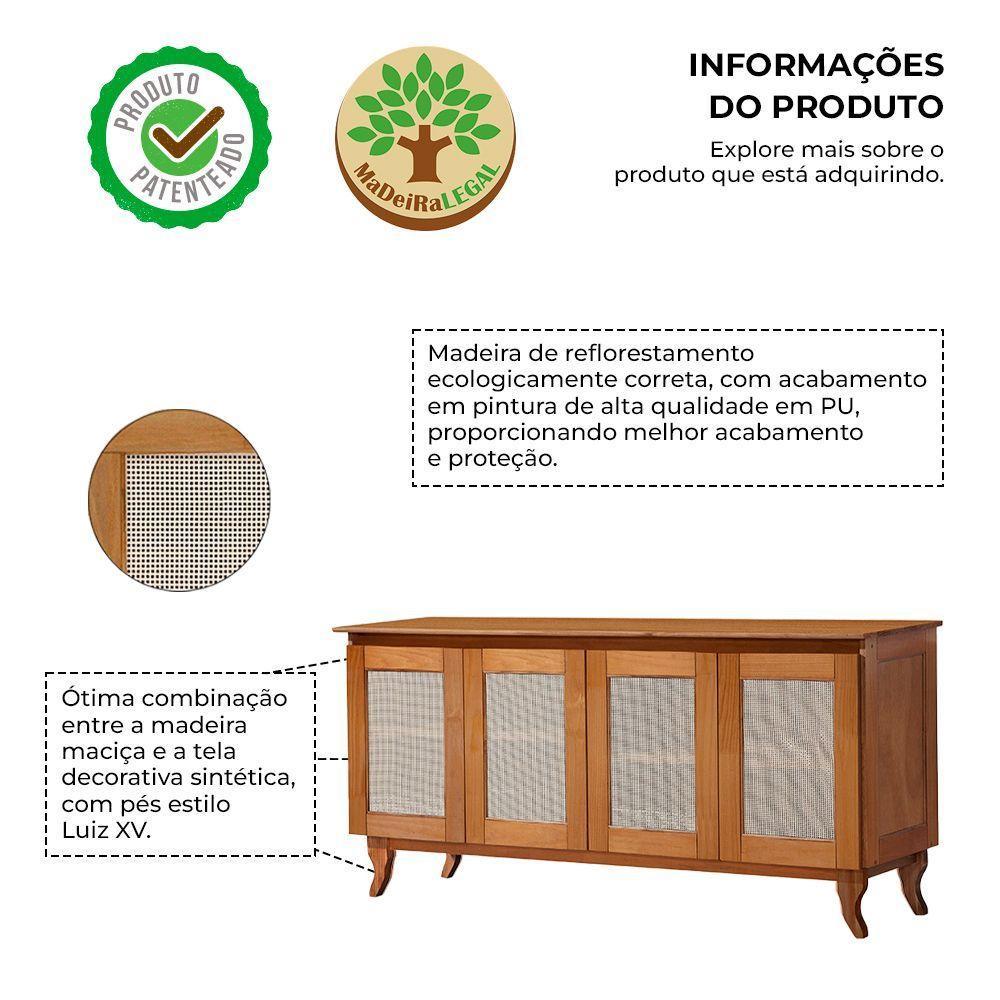 Kit Sala De Jantar Cristaleira Com Buffet 4 Portas Em Madeira Maciça Acabamento Premium Castanho - 6