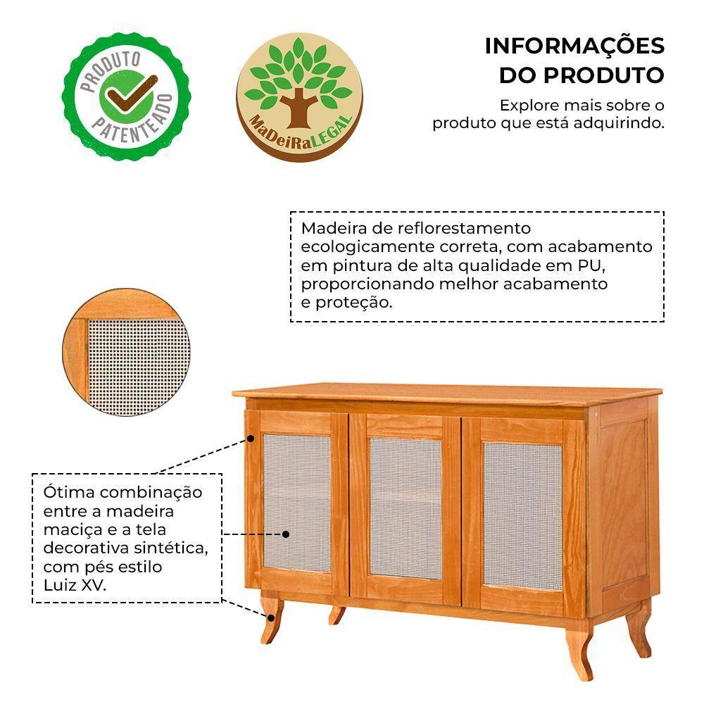 Kit Sala De Jantar Cristaleira Com Buffet 3 Portas Em Madeira Maciça Acabamento Premium Imbuia - 6